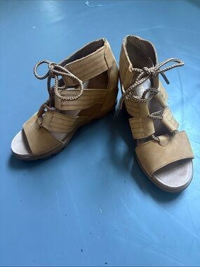 Women's Sorel Tan Lace-Up Wedge Sandals
